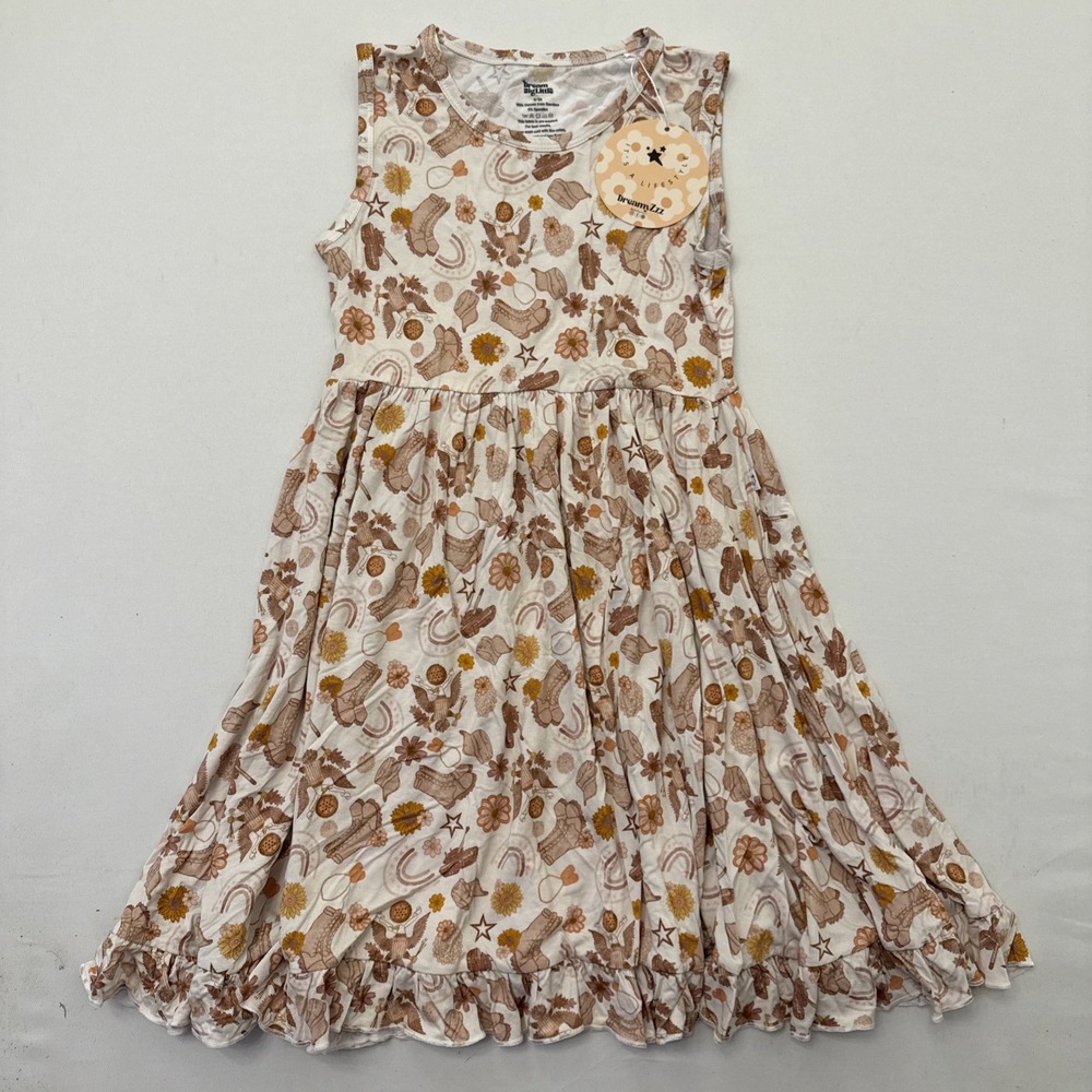 Dream Big Little Co. "Flowers and Boots Dream Tank Ruffle Dress Size 9/10